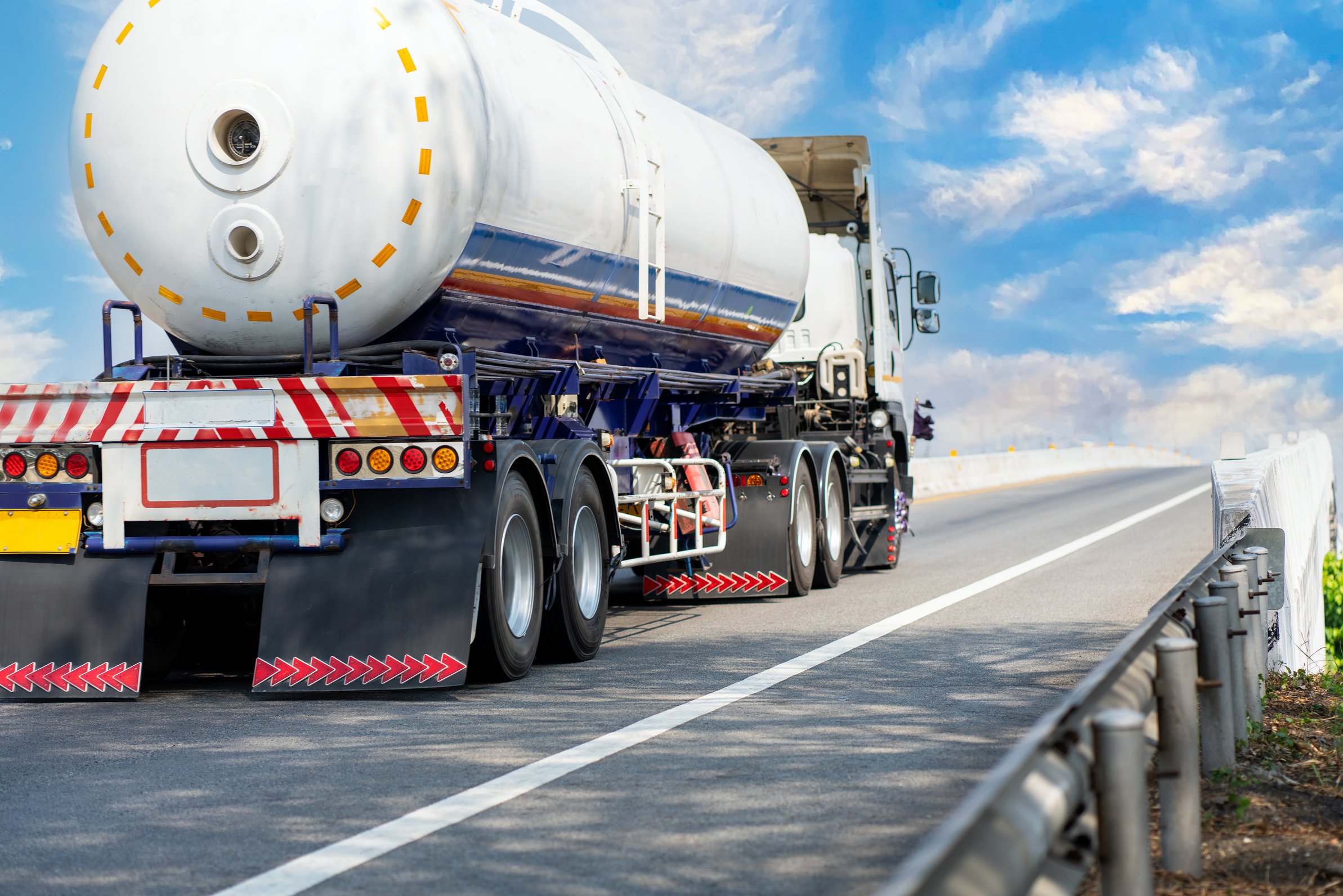 Gas Truck on Highway Road with Tank Oil  Container