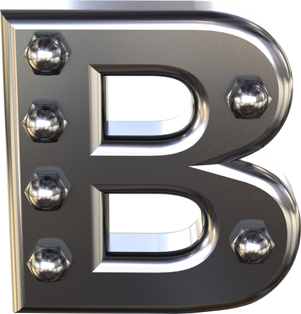 Metal with bolts. letter b